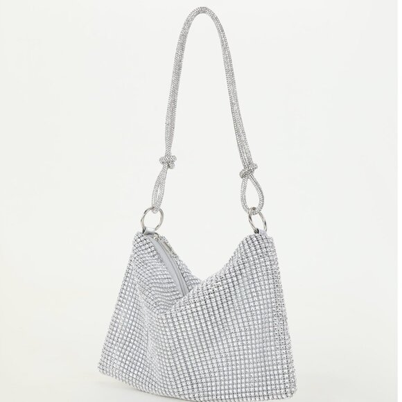Rhinestone Bag With Zipper Silver - Picture 2 of 6